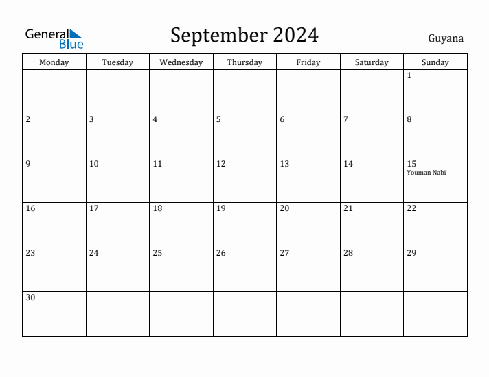 September 2024 Calendar Guyana