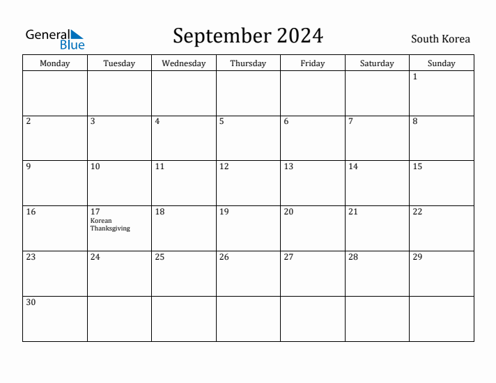 September 2024 Calendar South Korea