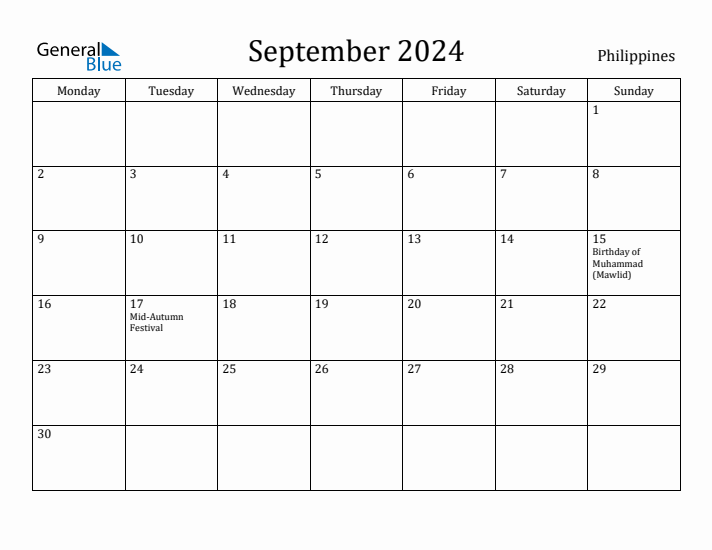September 2024 Calendar Philippines