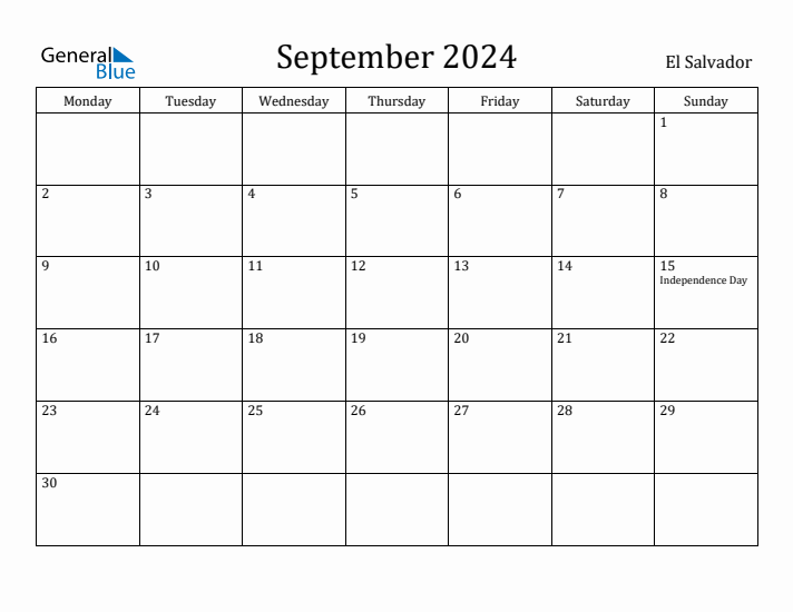September 2024 Calendar El Salvador