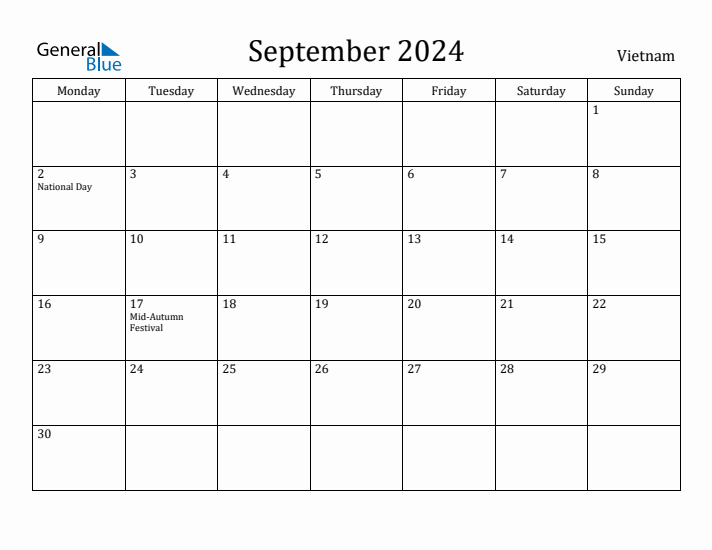 September 2024 Calendar Vietnam
