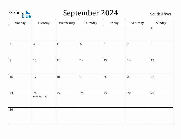 September 2024 Calendar South Africa