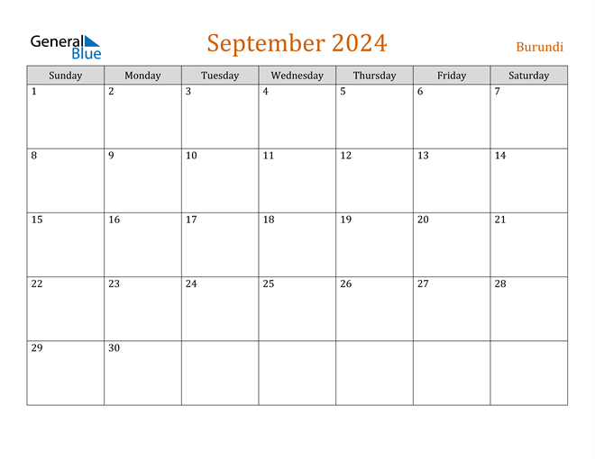 Burundi September 2024 Calendar with Holidays