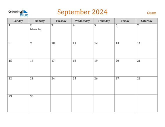 Guam September 2024 Calendar with Holidays