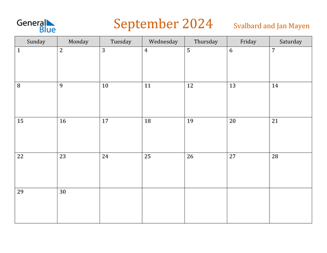 Svalbard and Jan Mayen September 2024 Calendar with Holidays