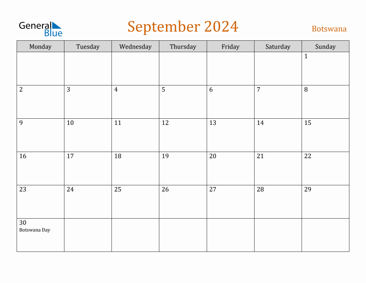 Free September 2024 Botswana Calendar