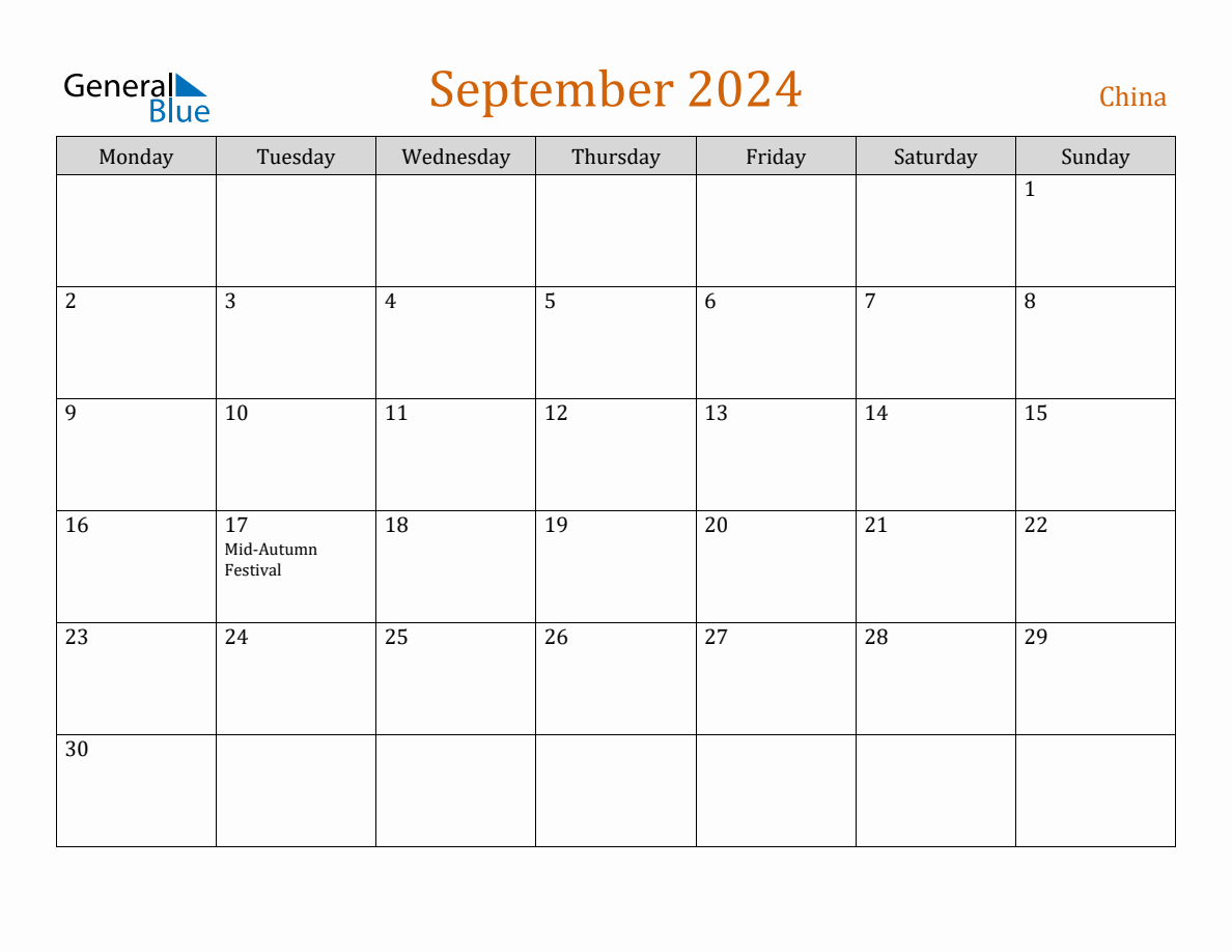 Free September 2024 China Calendar