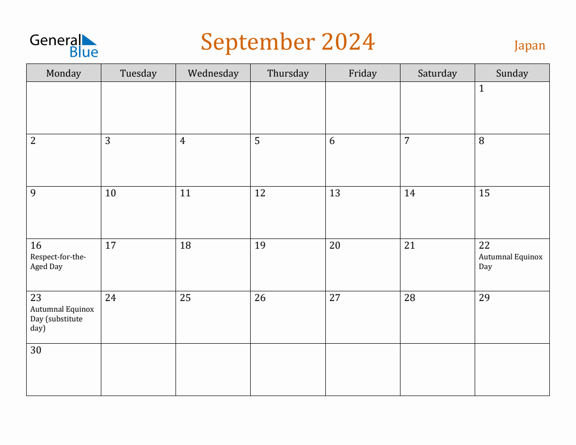 Free September 2024 Japan Calendar