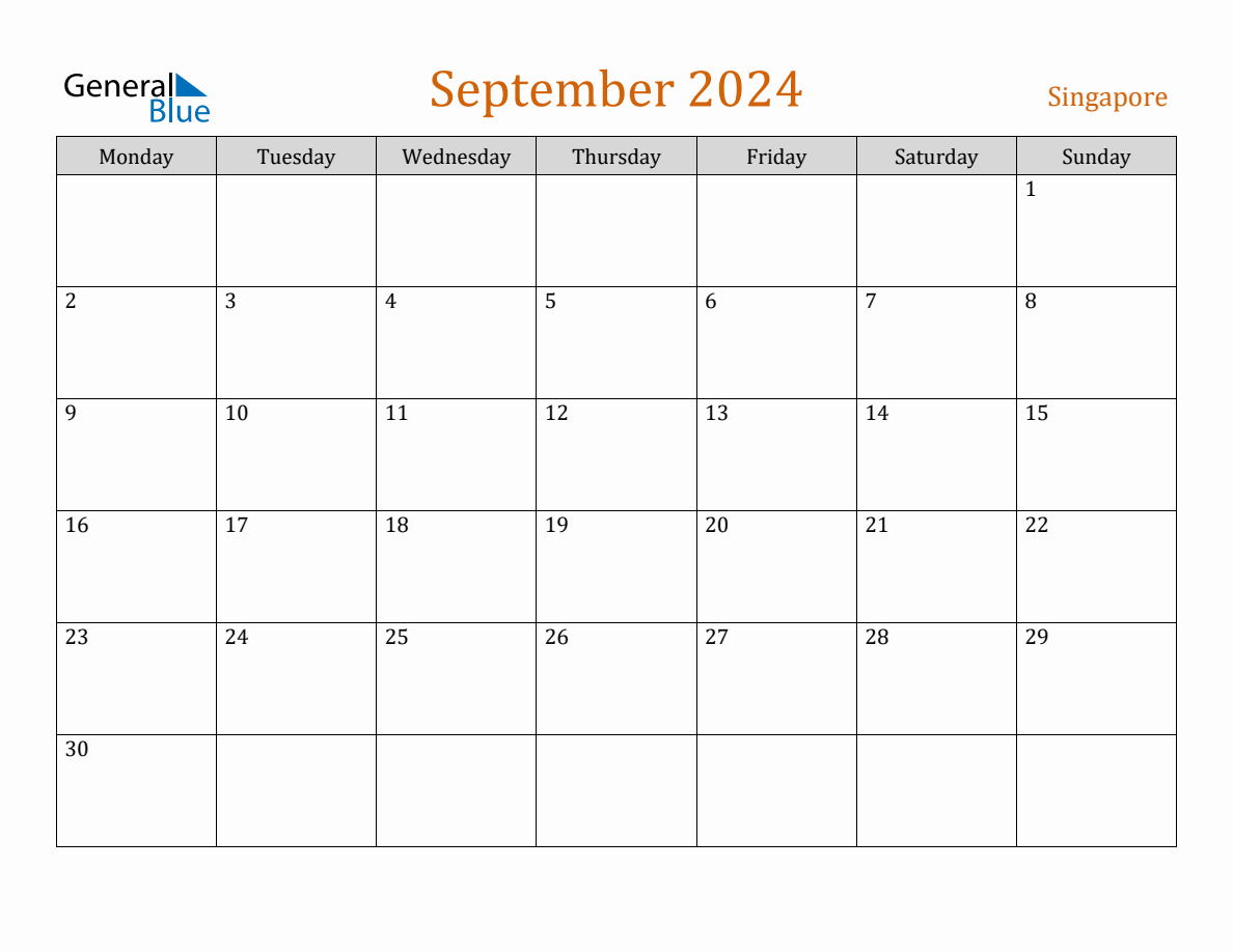 Free September 2024 Singapore Calendar