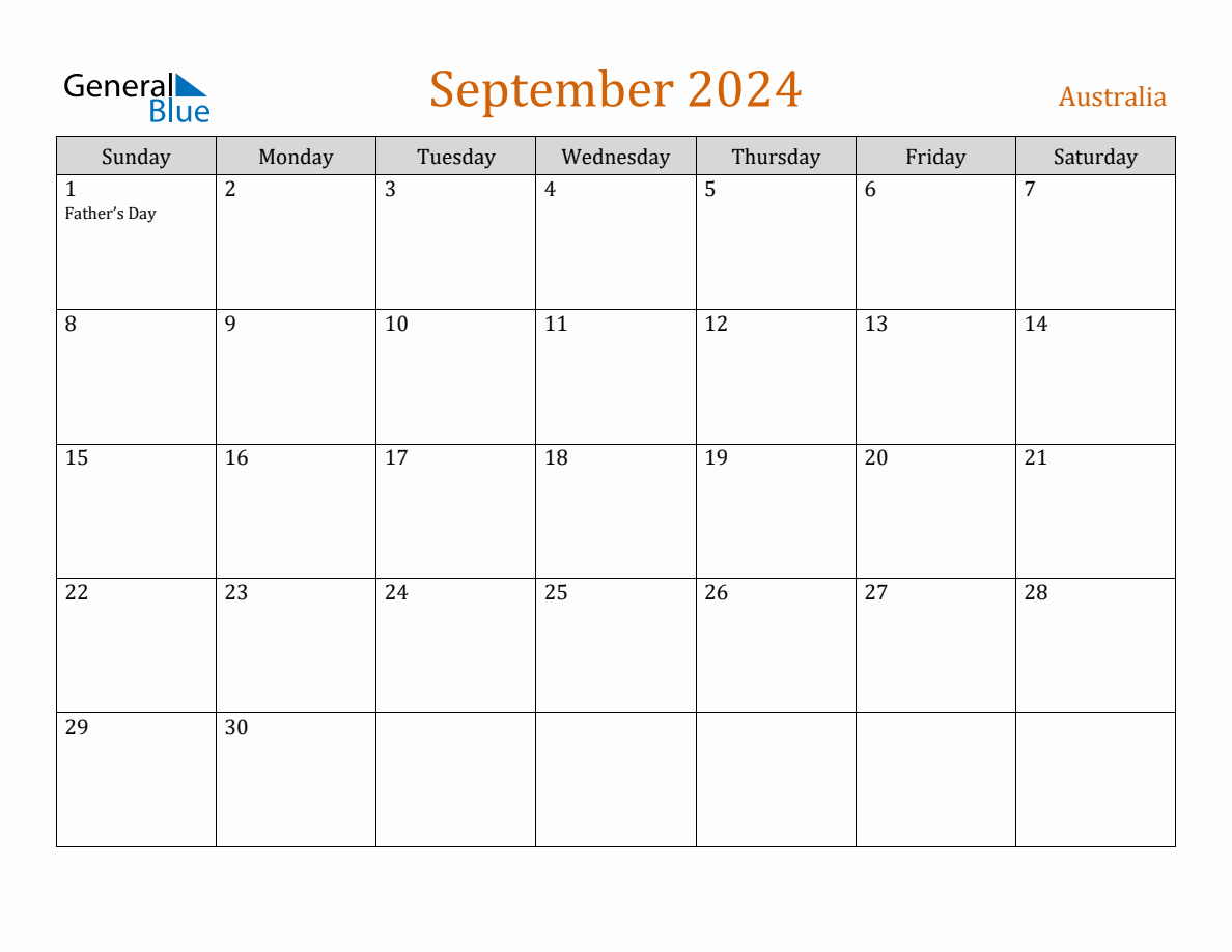 Free September 2024 Australia Calendar