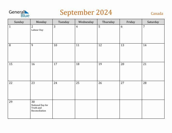 Free September 2024 Canada Calendar