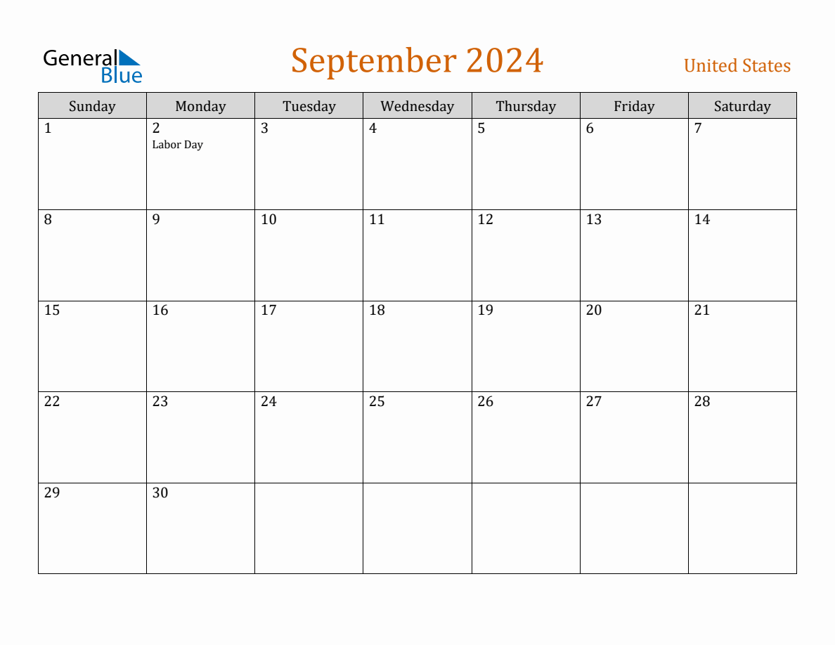 Free September 2024 United States Calendar