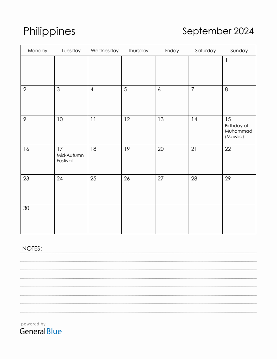 September 2024 Philippines Calendar with Holidays
