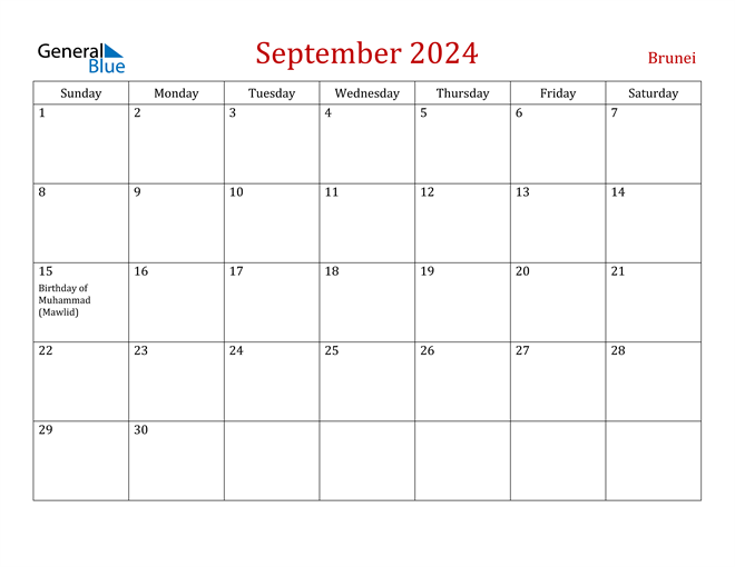 Brunei September 2024 Calendar