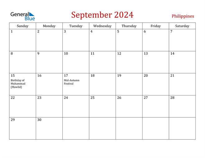 September 2024 Calendar with Philippines Holidays