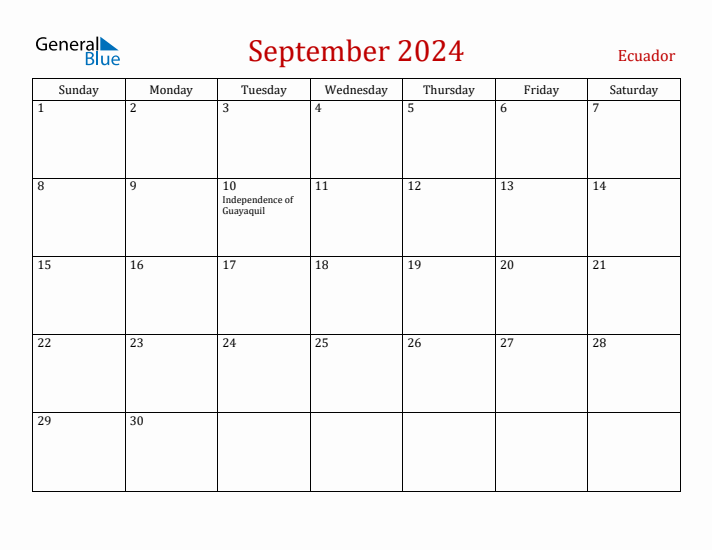 Ecuador September 2024 Calendar - Sunday Start
