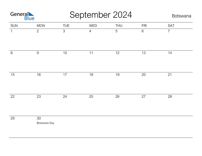 Printable September 2024 Calendar for Botswana