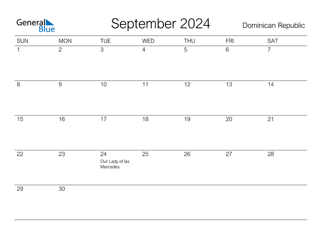 Dominican Republic September 2024 Calendar with Holidays