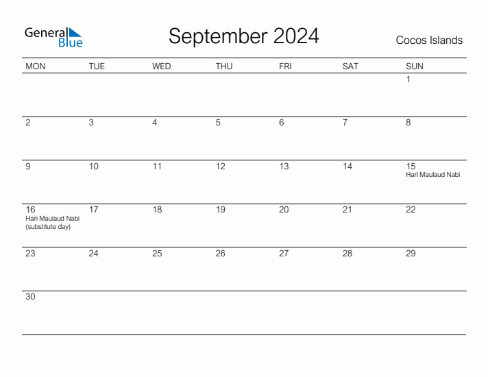 Printable September 2024 Calendar for Cocos Islands