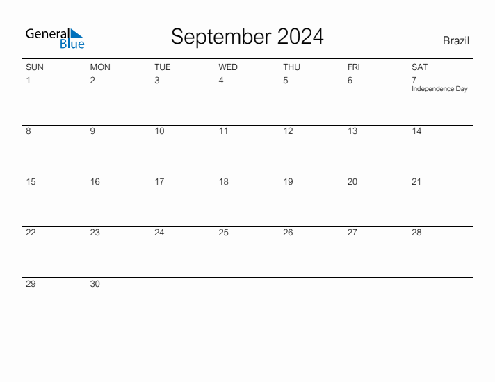 Printable September 2024 Calendar for Brazil