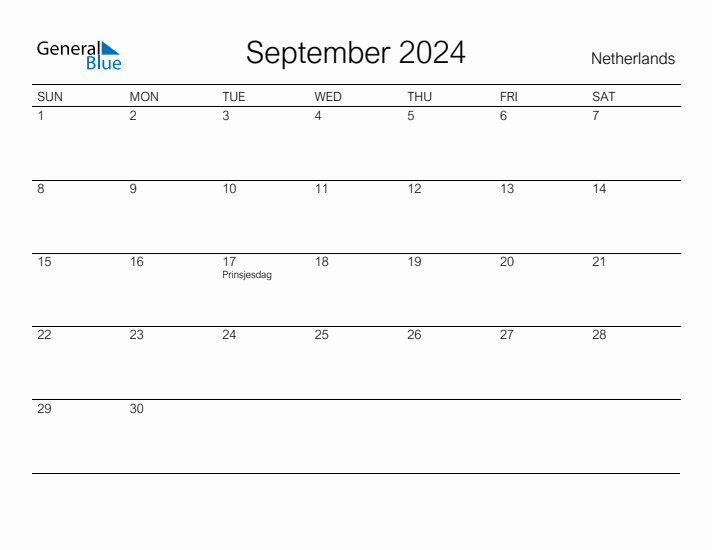 Printable September 2024 Calendar for The Netherlands