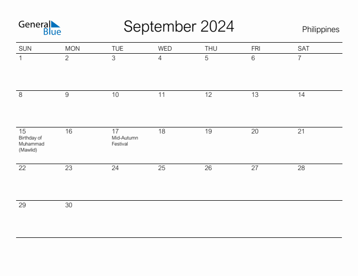 Printable September 2024 Calendar for Philippines