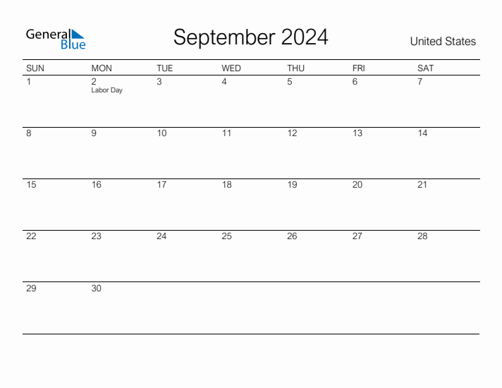 Printable September 2024 Calendar for United States
