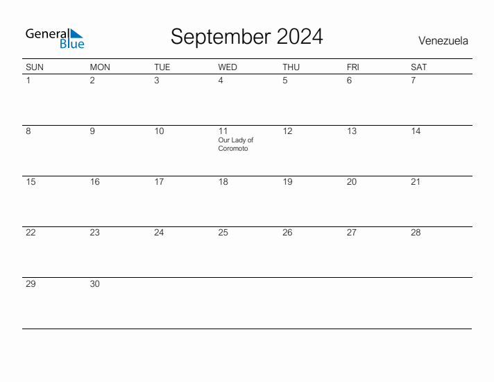 Printable September 2024 Calendar for Venezuela