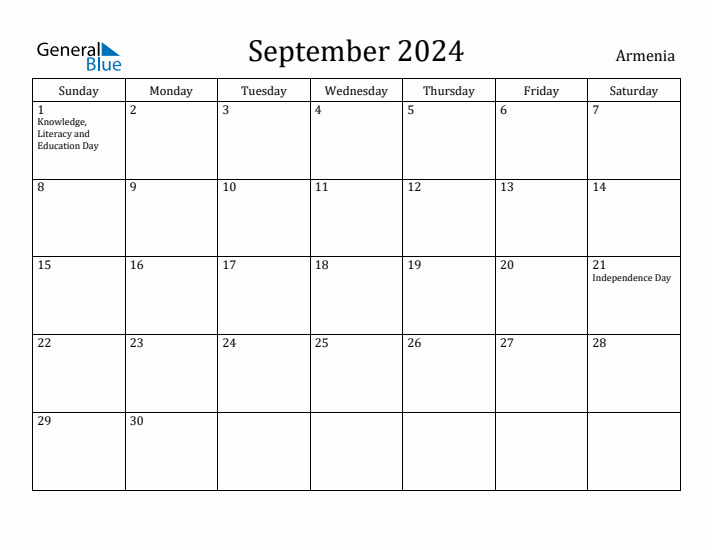 September 2024 Calendar Armenia