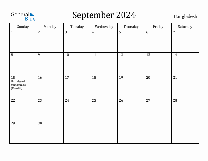 September 2024 Calendar Bangladesh