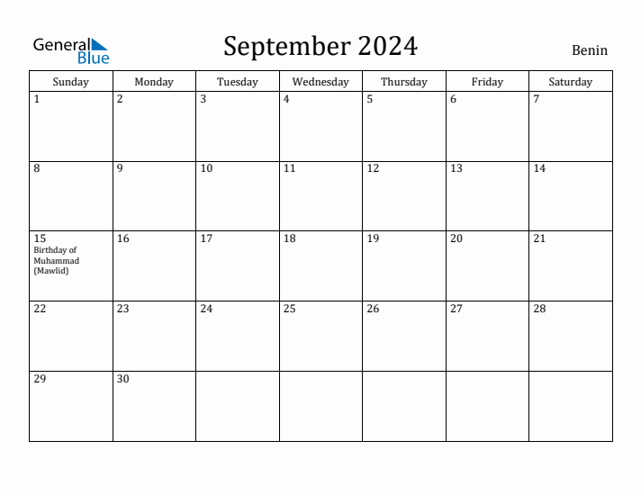 September 2024 Calendar Benin