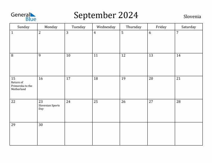 September 2024 Calendar Slovenia
