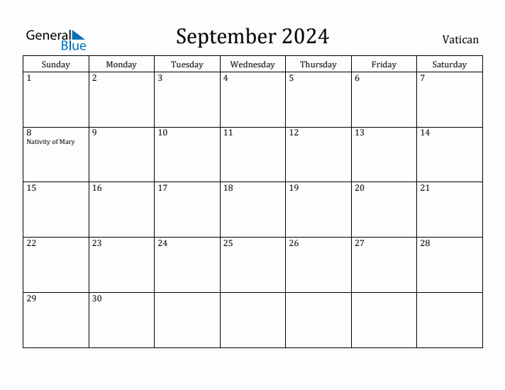 September 2024 Calendar Vatican