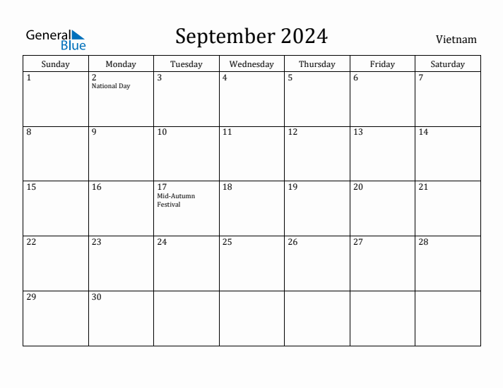 September 2024 Calendar Vietnam