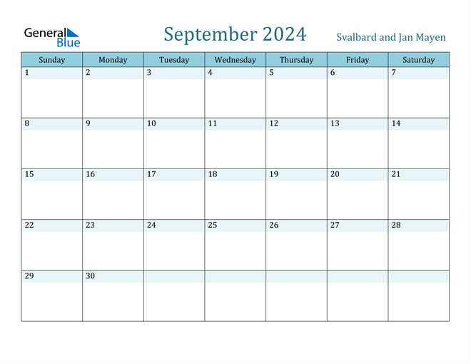 Svalbard and Jan Mayen September 2024 Calendar with Holidays
