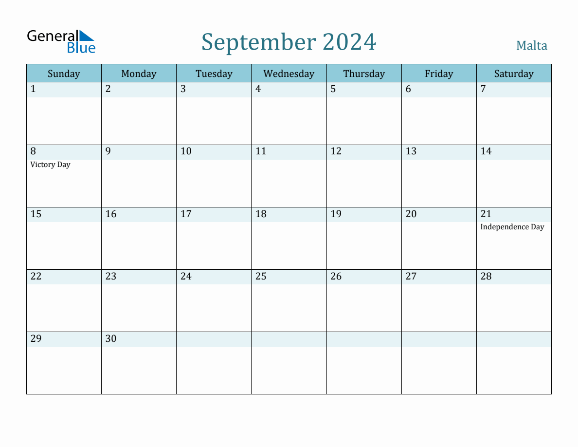 Malta Holiday Calendar for September 2024