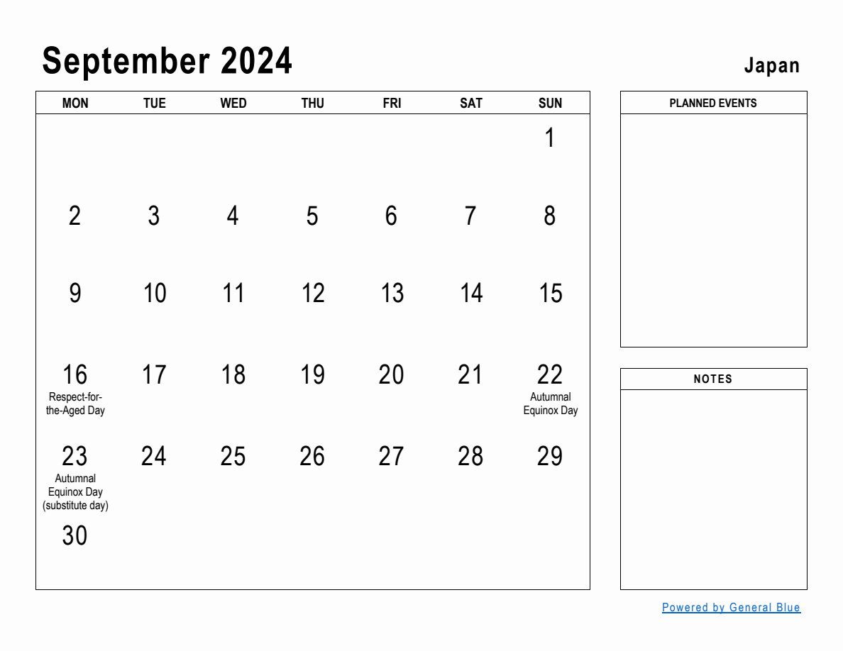 September 2024 Planner with Japan Holidays