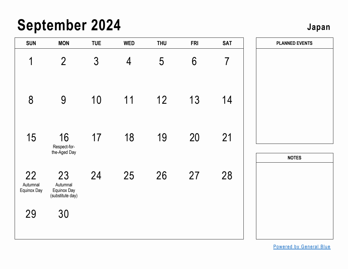 September 2024 Planner with Japan Holidays
