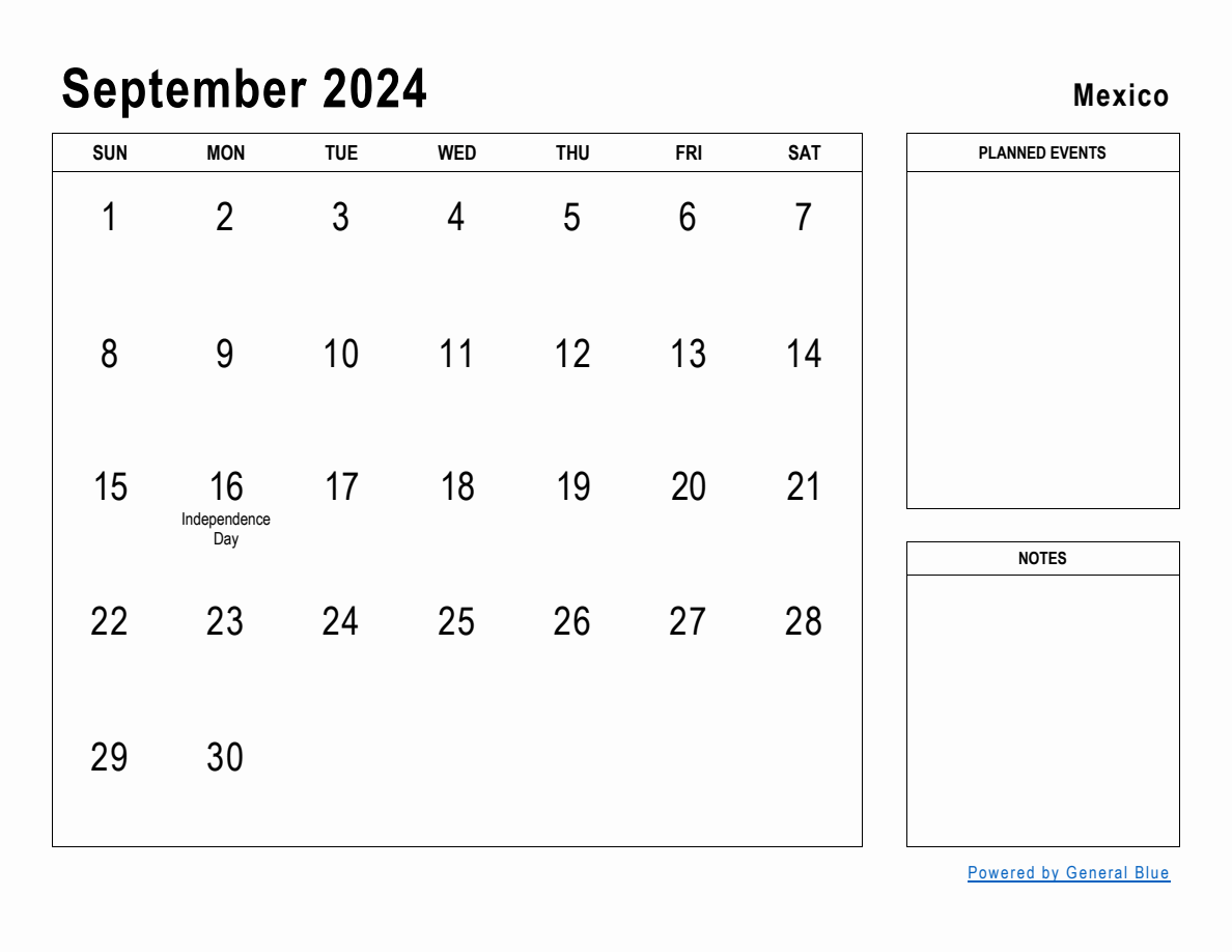 September 2024 Planner with Mexico Holidays