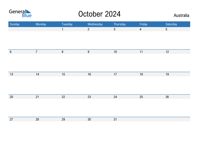 October 2024 Calendar with Australia Holidays