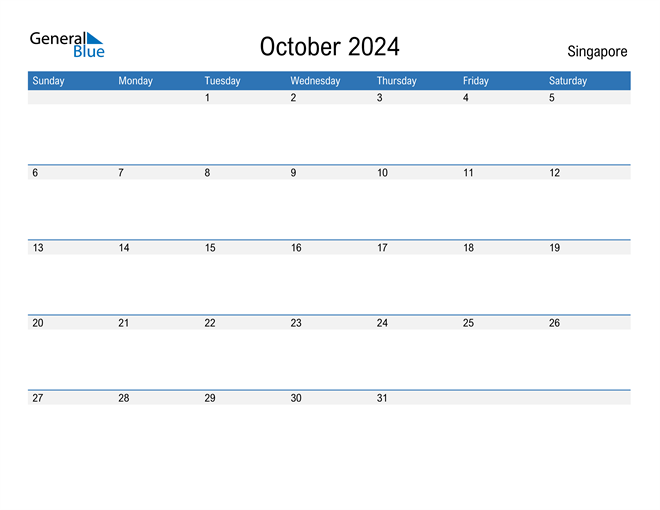 October 2024 Calendar with Singapore Holidays