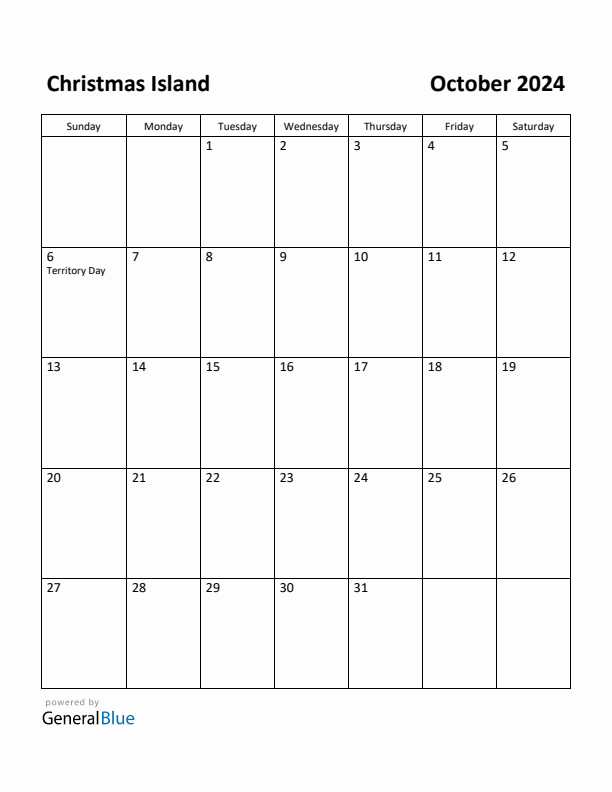 October 2024 Calendar with Christmas Island Holidays