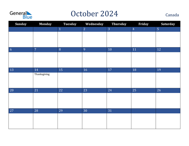 October 2024 Canada Calendar