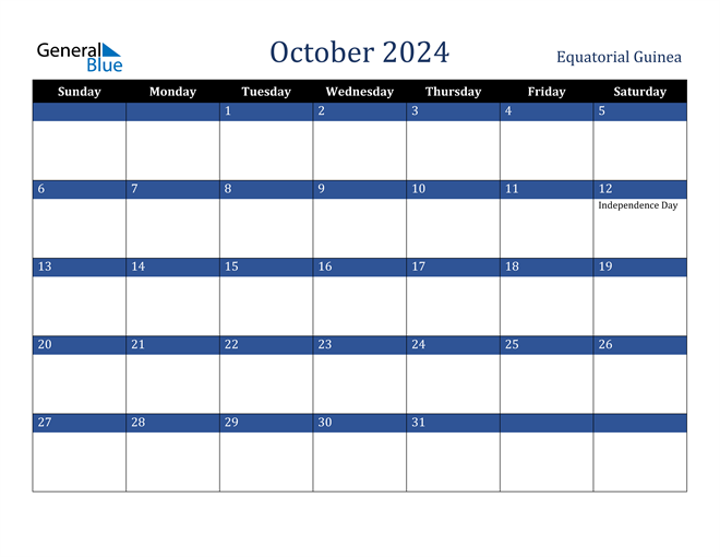 October 2024 Equatorial Guinea Calendar