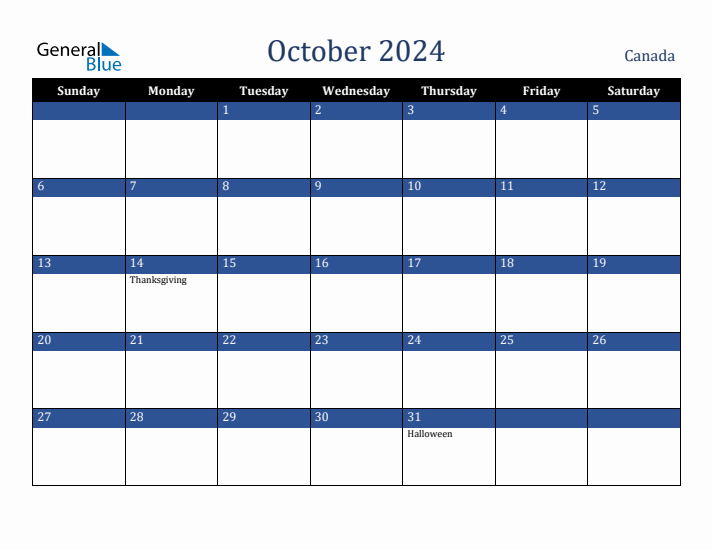 October 2024 Canada Calendar (Sunday Start)