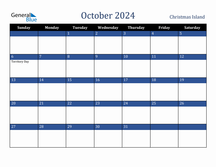 October 2024 Christmas Island Calendar (Sunday Start)