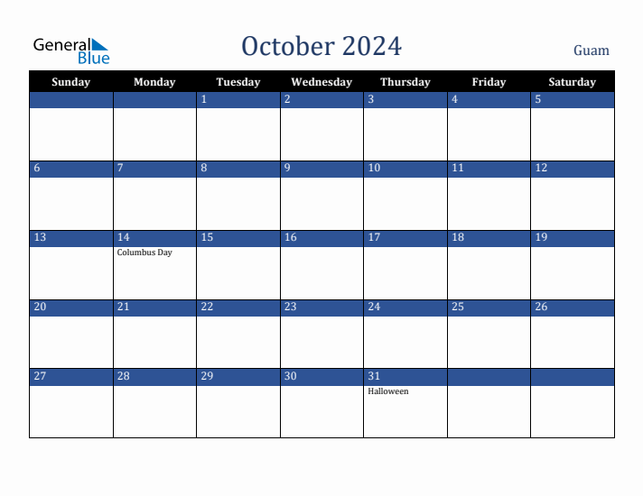 October 2024 Guam Calendar (Sunday Start)