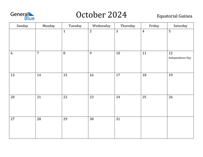 October 2024 Calendar Equatorial Guinea