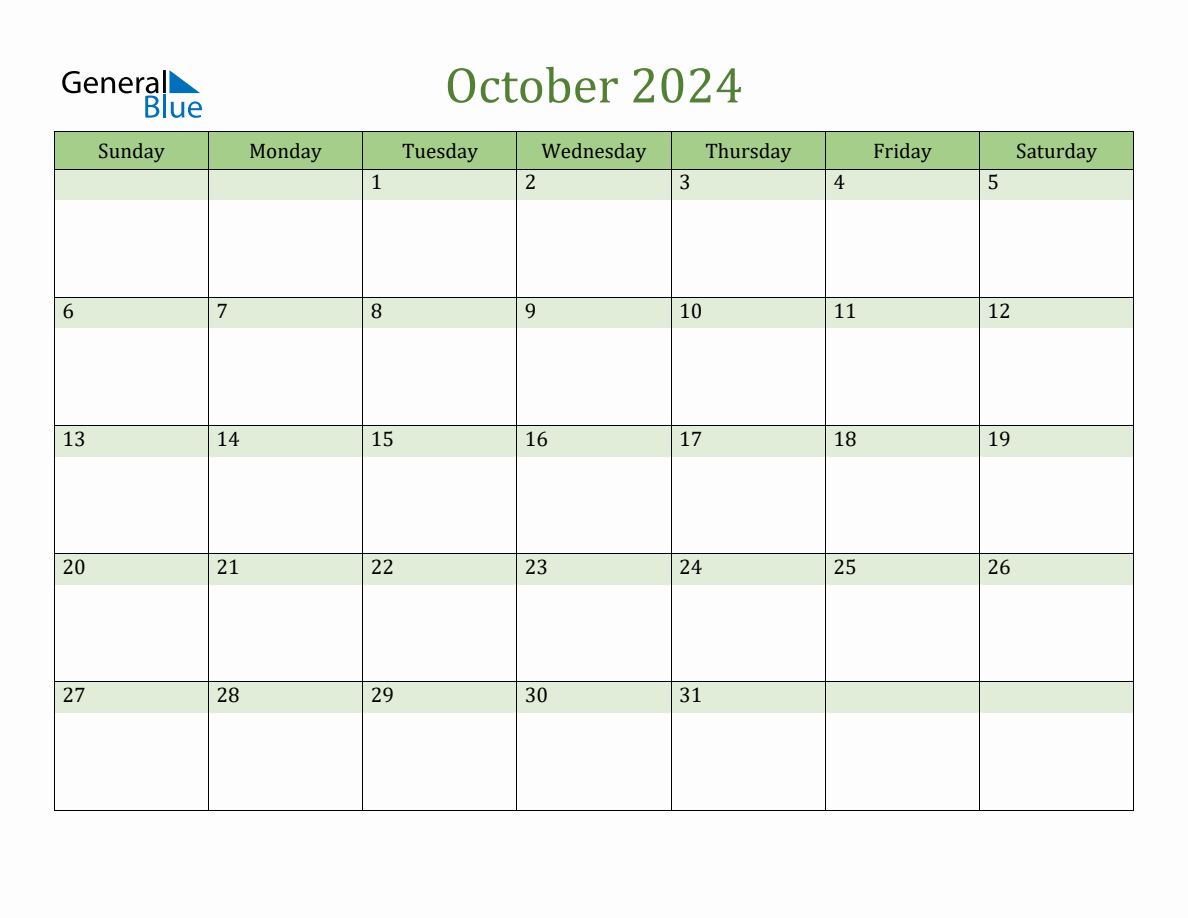 Fillable October 2024 Calendar