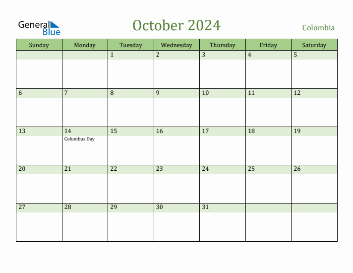 October 2024 Calendar with Colombia Holidays